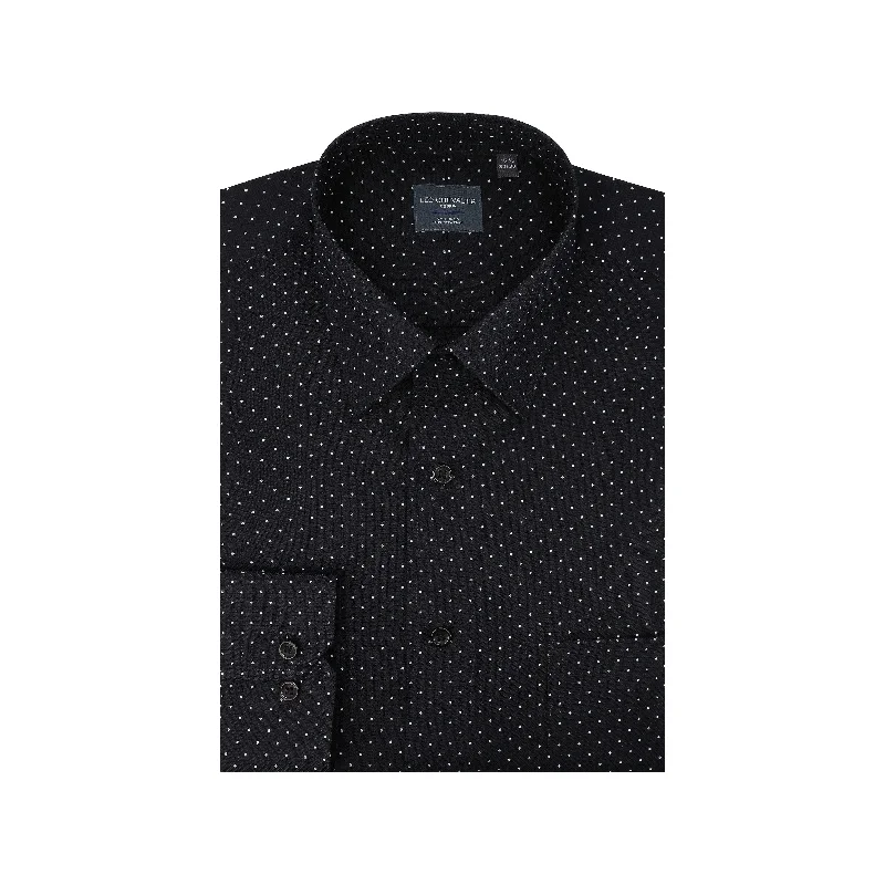 Leo Chevalier Non Iron Black with White Dots Dress Shirt Houndstooth Herringbone Solid