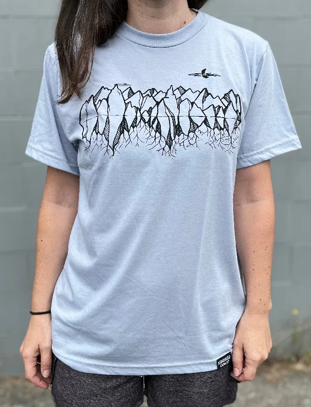 MOUNTAIN ROOTS- Unisex Eco Tee - Steel Solid Color Striped Floral