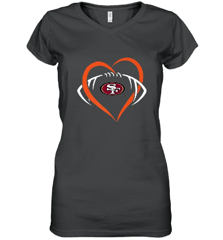 NFL San Francisco Heart Love Football Women's V-Neck T-Shirt Asymmetrical Pockets Print