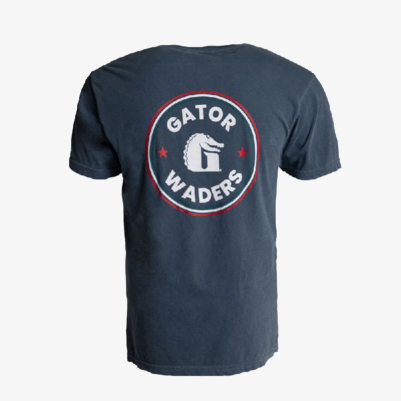 Patriot Shield Graphic Tee | Navy Blue V-Neck T-Shirt Long Sleeve Cotton