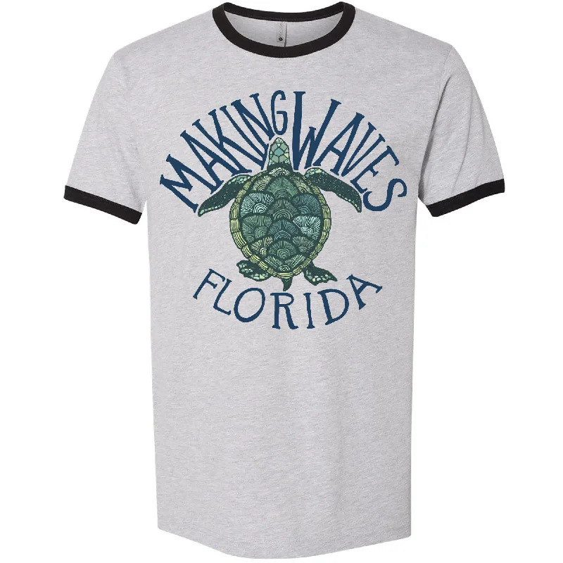 Sea Turtle Florida Ringer Tee Embroidered Appliqued Beaded