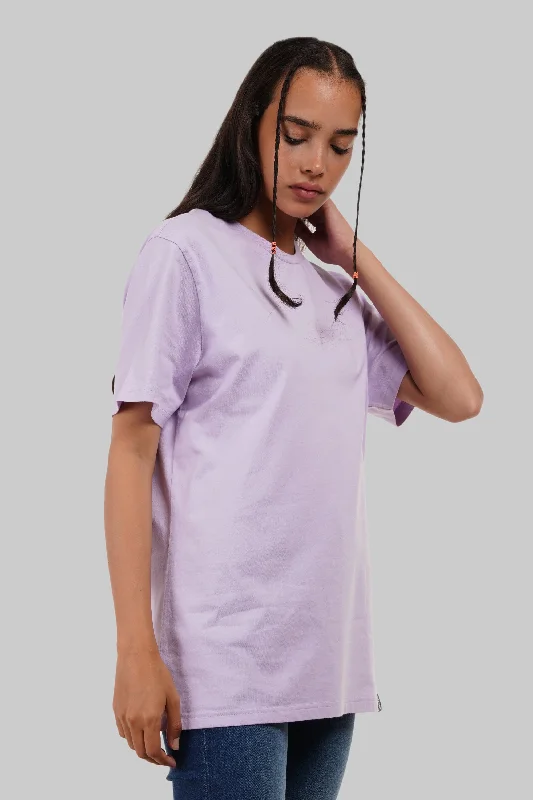 Solid Lilac Half Sleeves T-Shirt For Women Boyfriend Fit Spandex Blend Rayon Blend Denim Blend