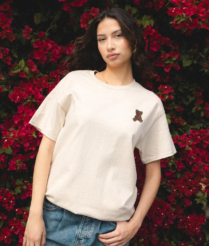 Teddy Bear Embroidered Womens Tee Collared Crew Neck Turtle Neck