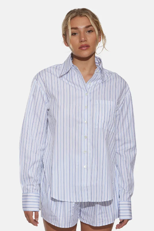 Lily Poplin Boyfriend Shirt Multi Stripe Rayon Velvet Corduroy