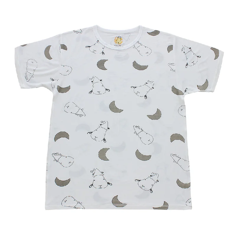 Unisex Short Sleeve T-Shirt Big Moon & Sheepz White Spandex Blend Rayon Blend Denim Blend