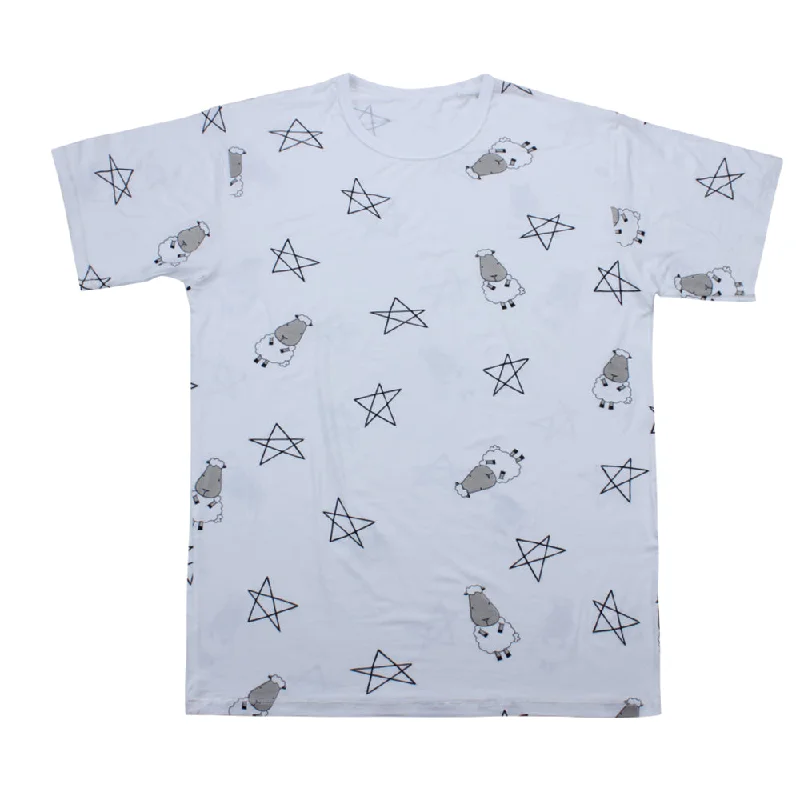 Unisex Short Sleeve T-Shirt White Big Star & Sheepz Boxy Fit Fitted Loose