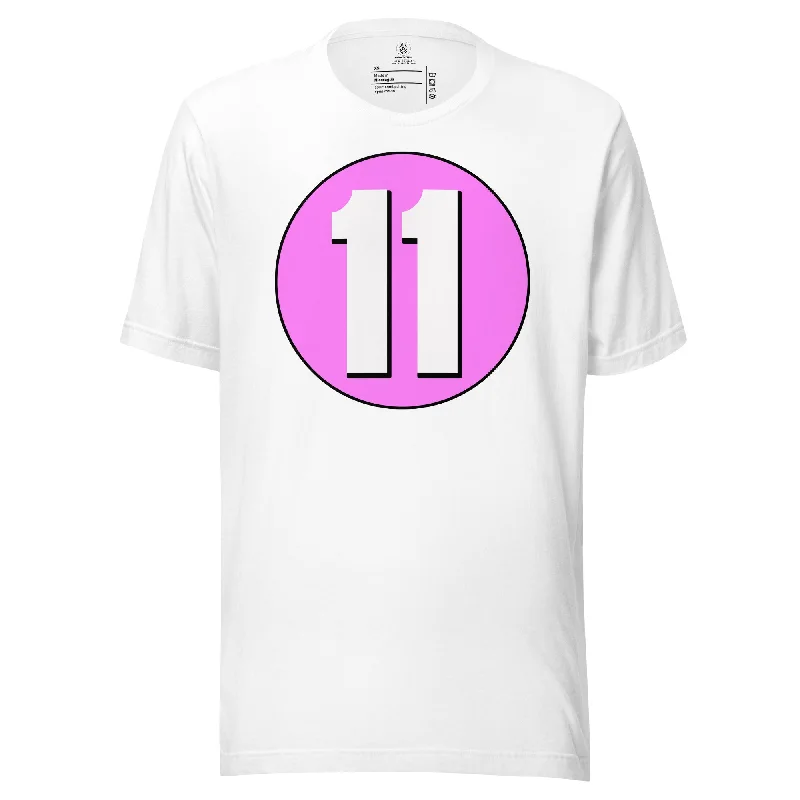 Unisex t-shirt: White on Pink 11 Welt Pockets Slit Pockets Flap Pockets