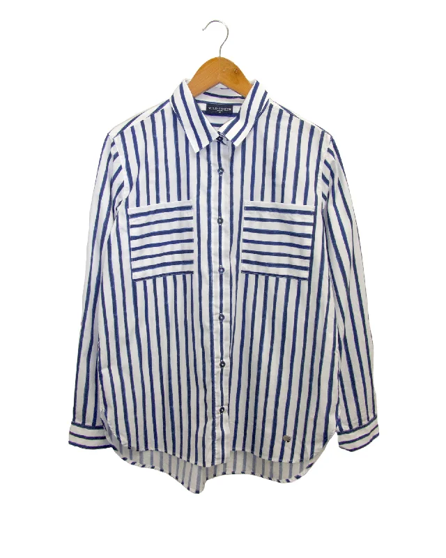 COTTON PKT STRIPE SHIRT Asymmetrical Pockets Print