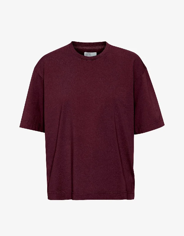 Oversized Organic T-Shirt - Oxblood Red Denim Fabric Leather Fabric Suede Fabric