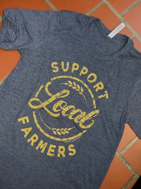 Support Local Farmers Graphic Tee - Heathered Navy Real Fur Shearling Chenille