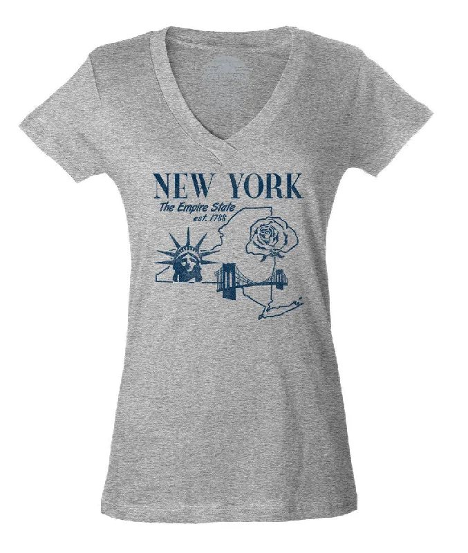 Women's Retro New York Vneck T-Shirt Vintage State Pride Terry Blend Velvet Blend Canvas Blend