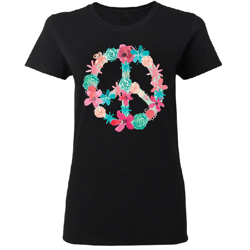 Zexpa Apparel™ Floral Peace Sign Garden Nature Women's T-Shirt Oversized T-Shirt Spandex breathable