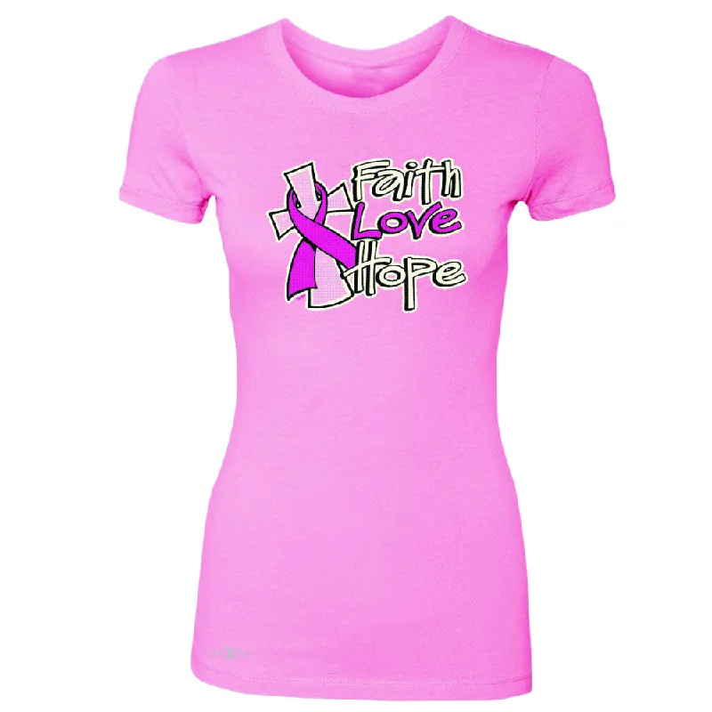 Zexpa Apparel™ Faith Love Hope Breast Cancer October Women's T-shirt Awareness Tee Iron Safe Non-Iron Wrinkle Free