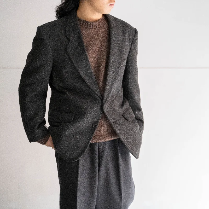 1980-90s Japan vintage gray color tweed tailored jacket Plaid Jacket Tartan Jacket Houndstooth Jacket