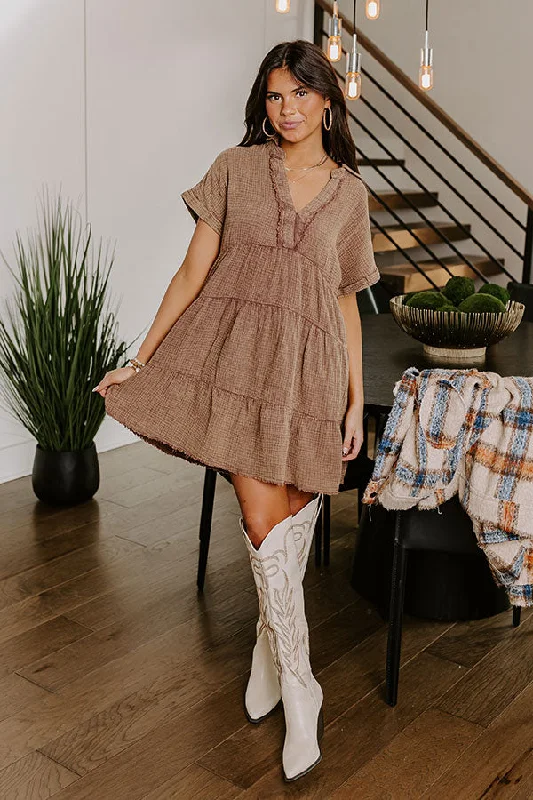 Across The World Mineral Wash Mini Dress In Mocha Trendy Tulle Mini Dress