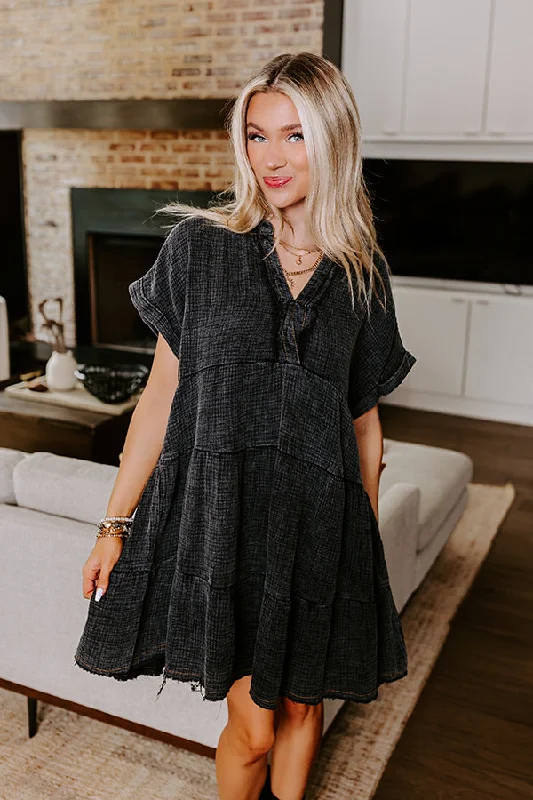 Across The World Mineral Wash Mini Dress In Vintage Black Chic Pleated Mini Dress