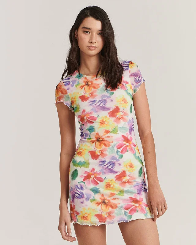 Alicia Mini Dress - Blurred Floral Elegant Velvet Mini Dress