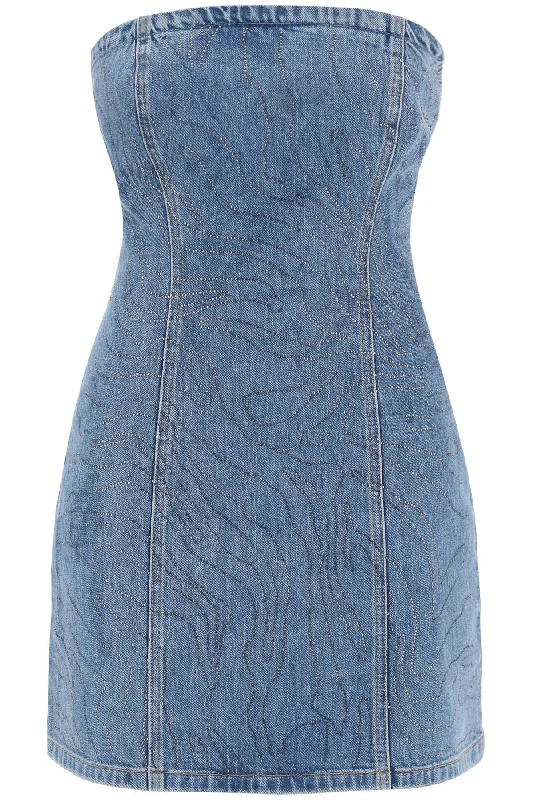 Rotate Women's Denim Mini Dress With Rhin Comfortable Smocked Mini Dress
