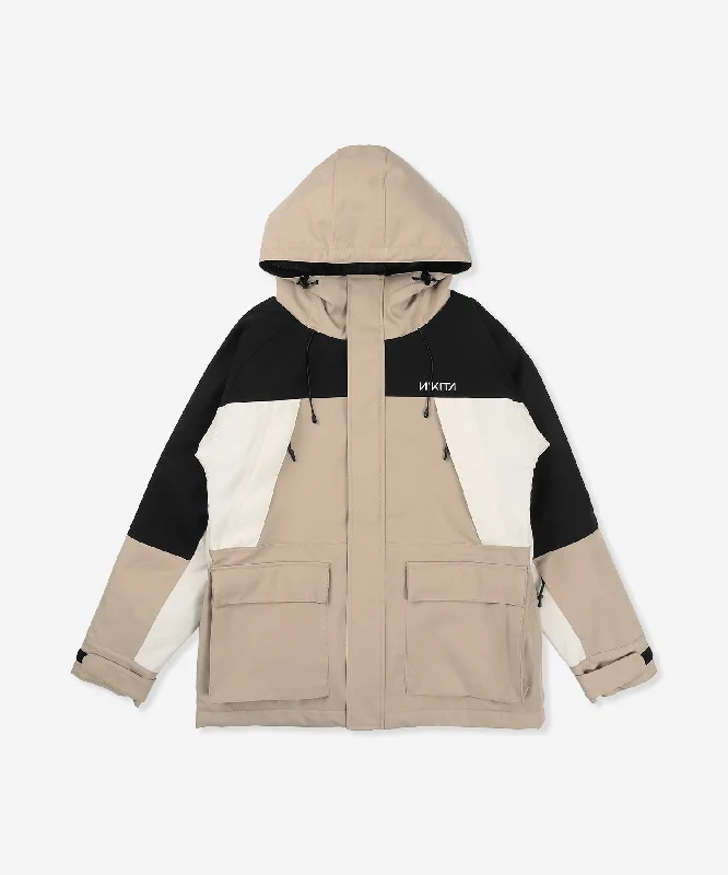 BLOCKING SNOW JACKET - BEIGE Zip Front Button Front Snap Front