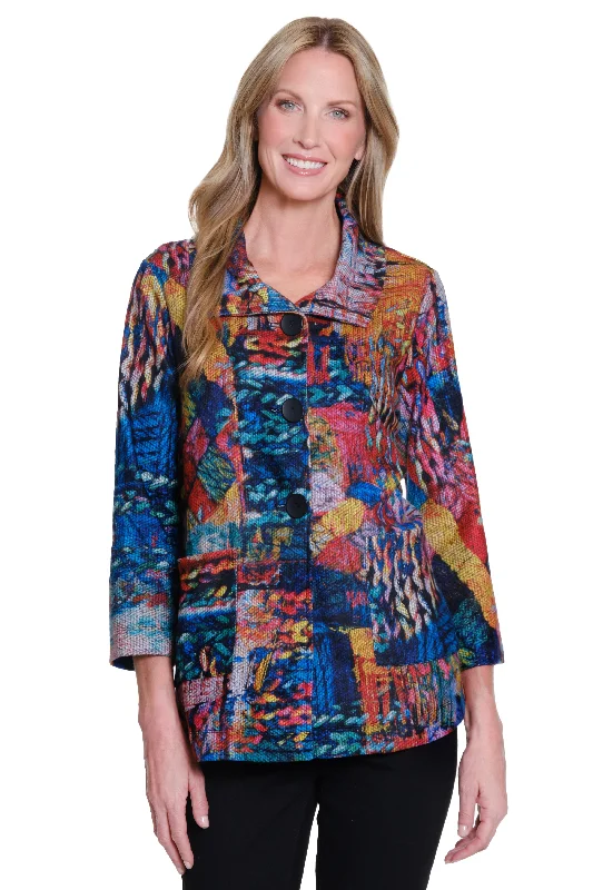 Brushed Knit Jacket - Women's - Multi Snapped Jacket Toggled Jacket Drawstring Jacket