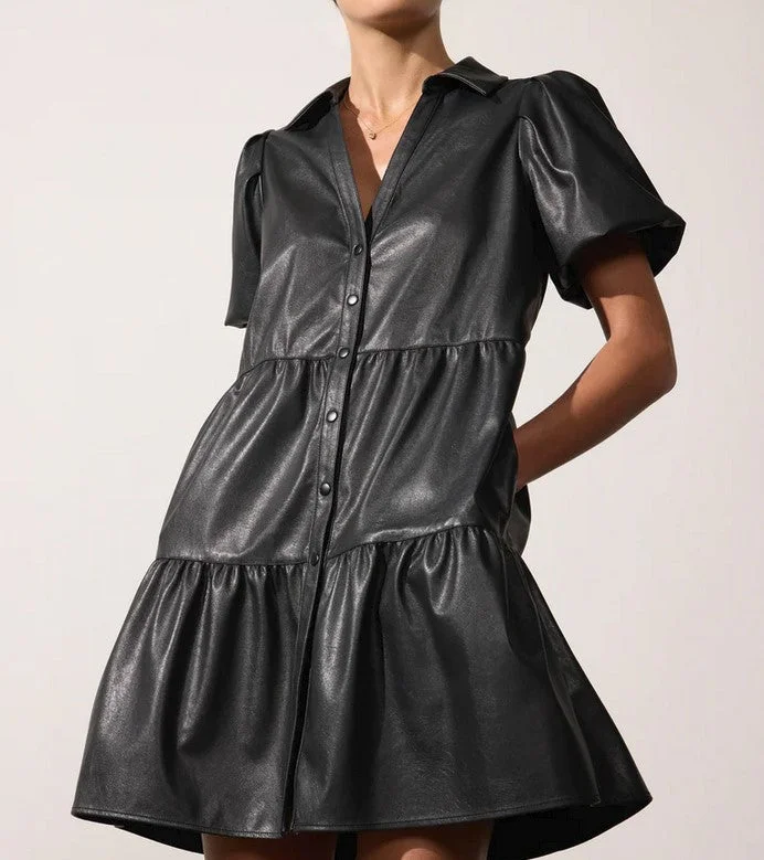 Brochu Walker Havanna Vegan Leather Mini Dress - Black Onyx Chic Tropical Mini Dress