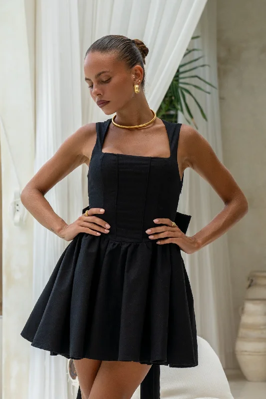 Clara Black Corset Mini Dress Elegant Mini Dress with Ruffles