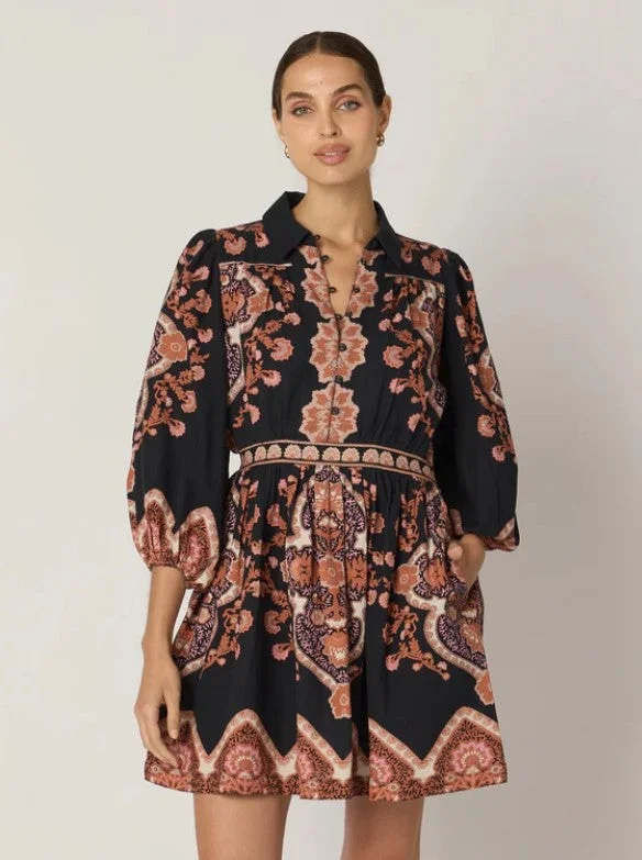 Cleobella Leigh Mini Dress - Dark Lagos Print Stylish Spaghetti Strap Mini Dress