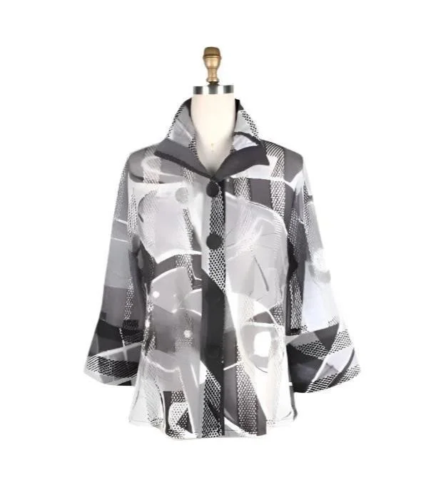 Damee Abstract-Print Button Front Jacket  - 2386-GRY - Size XL Chenille Fabric Brocade Fabric Lace Fabric