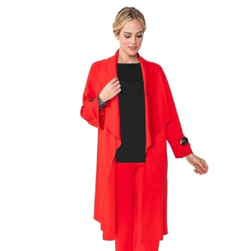 IC Collection Long Open Front Jacket in Red - 4585J-RD Fleece Fabric Down Fabric Feather Fabric