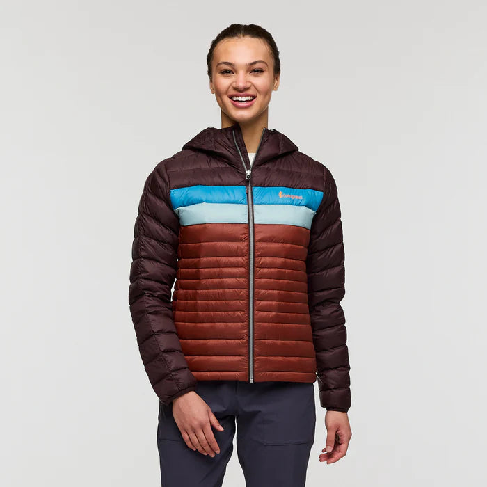 Cotopaxi Fuego Down Hooded Jacket Womens 2025 Zippered Front Buttoned Front Snap Front