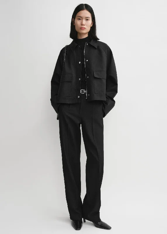 Cropped cotton jacket black Bomber Jacket Anorak Windbreaker