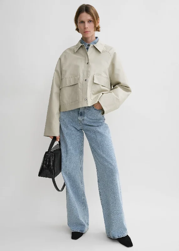 Cropped cotton jacket sand Ribbed Jacket Pleated Jacket Ruffled Jacket