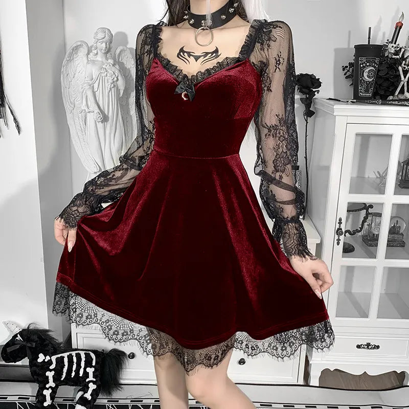 Dark Temptations: E-Girl Grunge Gothic Lace Trim Mini Dress - Y2K Women's 90s Vintage Punk Harajuku Lolita Chic Halter Mini Dress Dark Temptations: E-Girl Grunge Gothic Lace Trim Mini Dress - Y2K Women's 90s Vintage Punk Harajuku Lolita Chic Halter Mini Dress