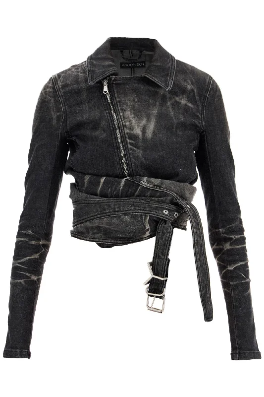 Denim Jacket With Criss-cross Belt Belted Jacket Elasticated Jacket Padded Jacket