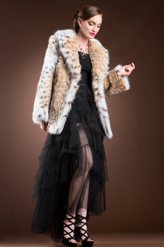 American Lynx Fur Jacket Notch Collar Peter Pan Collar Cowl Neck
