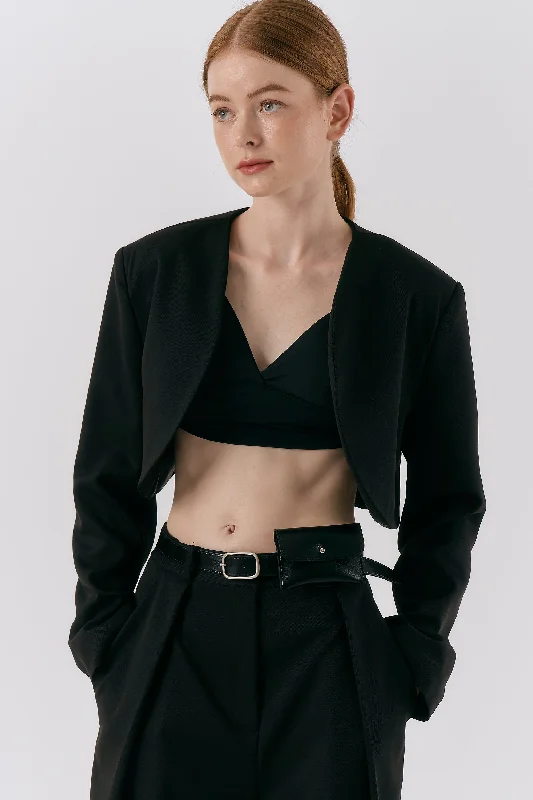 Evie Cropped Open Jacket Denim Fabric Leather Fabric Suede Fabric