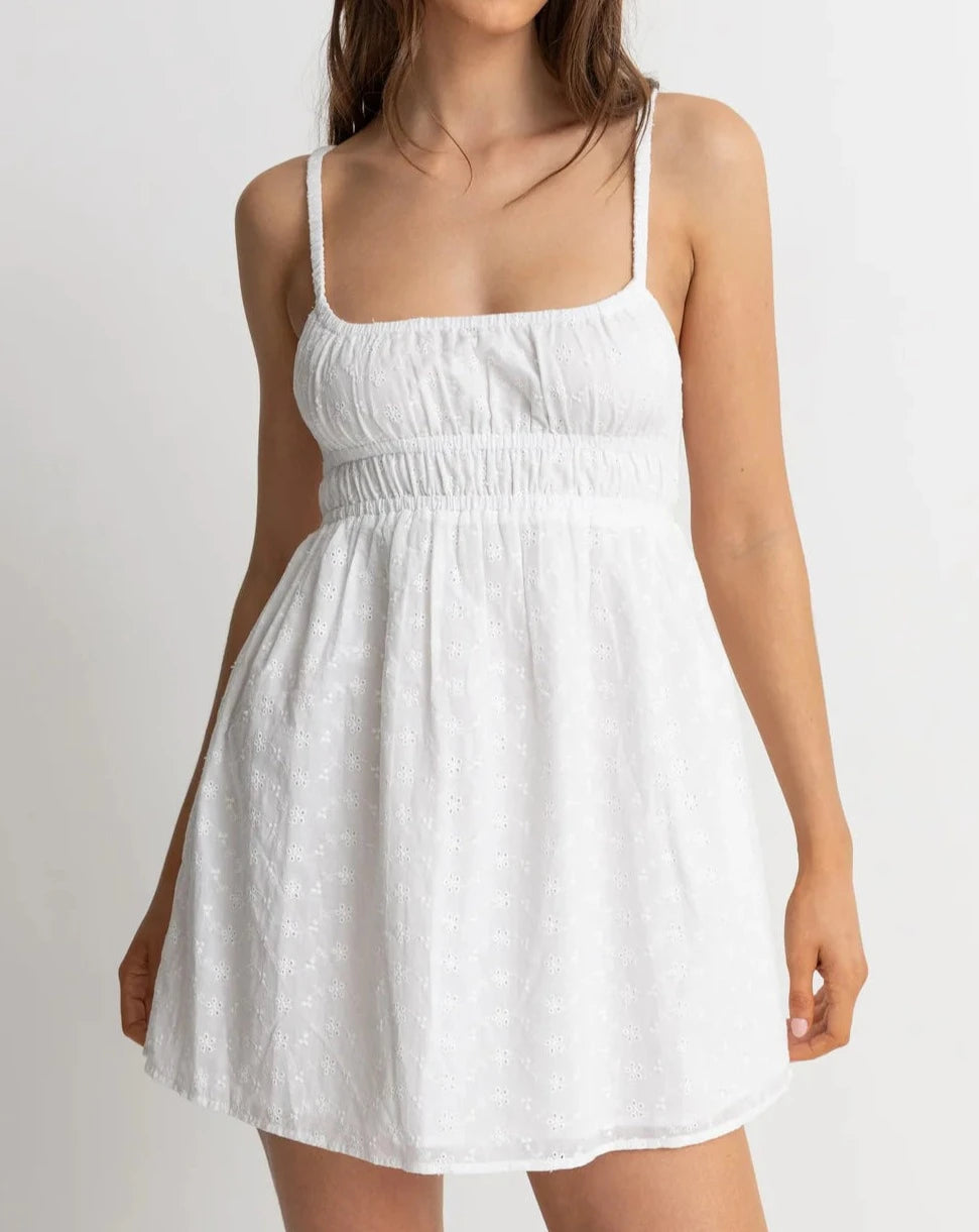 Fae Broderie Mini Dress in White Cozy Sweater Mini Dress