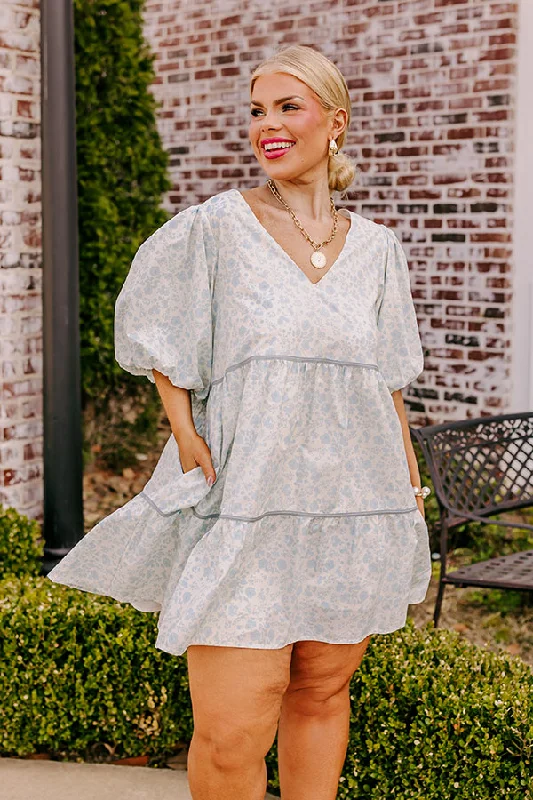 Field Of Flowers Babydoll Mini Dress Curves Fashionable Mini Dress with Pockets