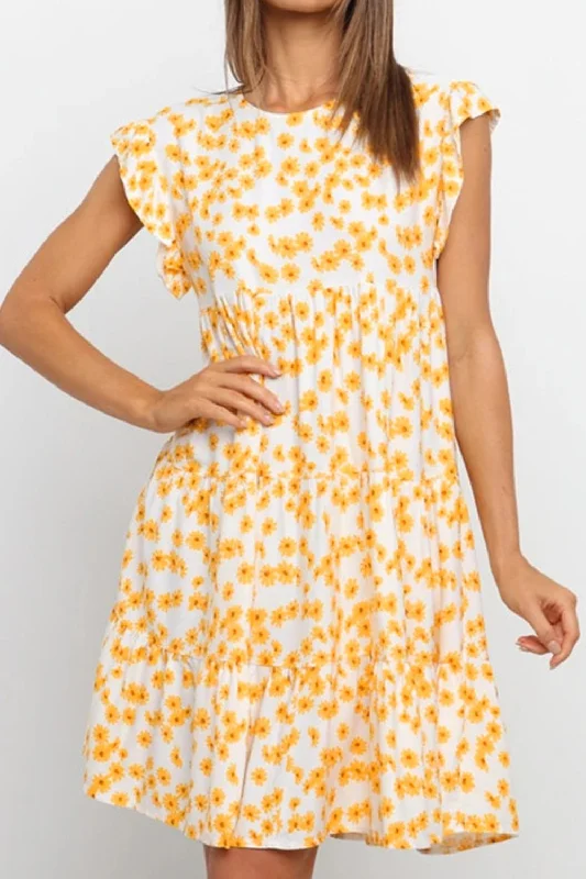 Floral Round Neck Tiered Mini Dress Chic Mini Dress with V-Neck