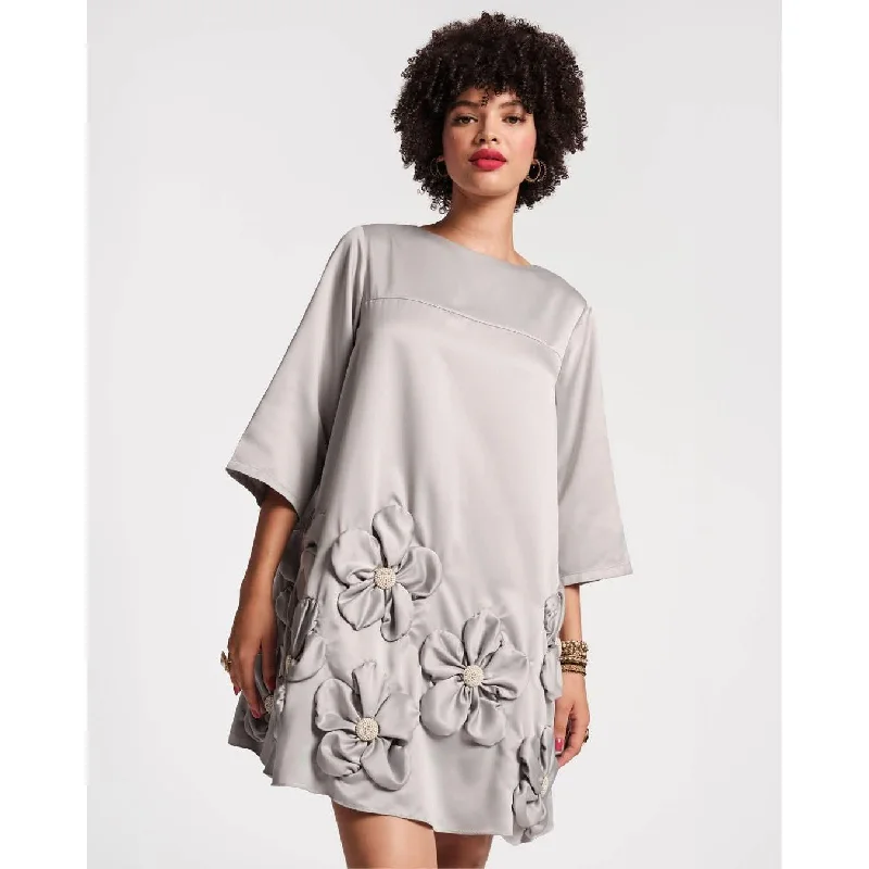 Frances Valentine Edie Floral Mini Dress Silver Elegant Floral-Print Mini Dress