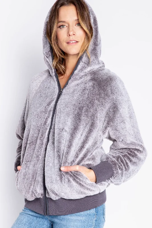 Frosted Faux Fur Jacket Bomber Jacket Anorak Windbreaker