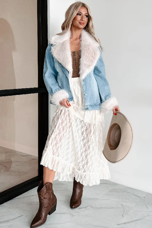 Furever Feeling Faux Fur Denim Jacket (Denim) Faux Fur Jacket Real Fur Jacket Shearling Jacket