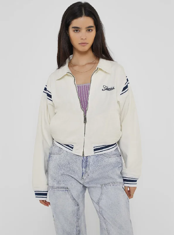Guess Originals White Cropped Jacket Hooded Jacket Caped Jacket Shawl Collar Jacket