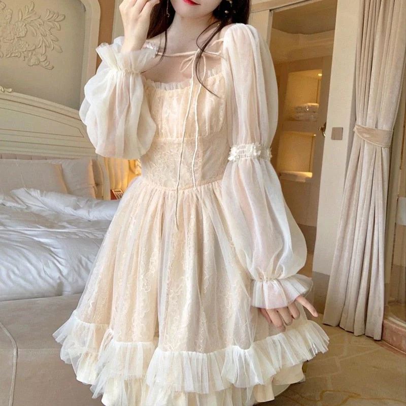 hoombox Lolita Kawaii Dress Women Casual Long Sleeve Vintage Y2k Mini Dress Female Japanese Style One Piece Dress Korean Autumn Elegant Lace Mini Dress hoombox Lolita Kawaii Dress Women Casual Long Sleeve Vintage Y2k Mini Dress Female Japanese Style One Piece Dress Korean Autumn Elegant Lace Mini Dress
