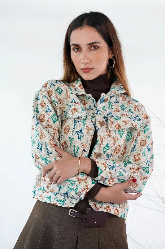 Iconic Beige Denim Jacket Nylon Fabric Polyester Fabric Spandex Fabric