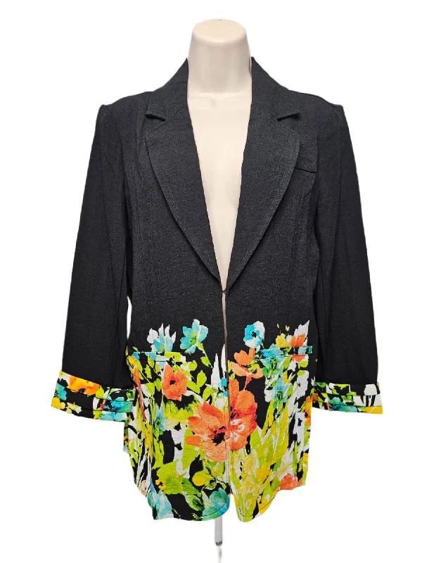 Jacket  Tucked Cuff 3/4 Sleeve Lapel Front Welt Pock - Black with Flowered bottom - M14405JM Welt Pockets Slit Pockets Flap Pockets