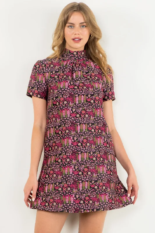 Jacquard Short Sleeve Mini Dress Stylish Sweetheart Mini Dress