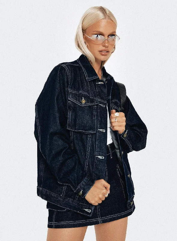 Junie Denim Jacket Indigo Zippered Jacket Buttoned Jacket Snapped Jacket