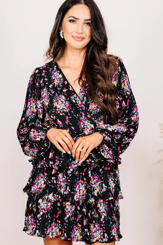 Just Can't Wait Black Floral Mini Dress Cozy Jersey Mini Dress