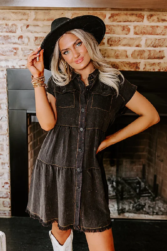 Kaleidoscope Ways Mineral Wash Mini Dress In Black Comfortable Boho Mini Dress